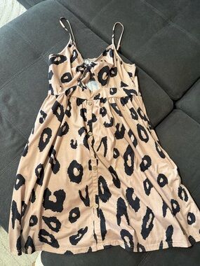 Leopard Print Button-Front Sundress - Black on Beige